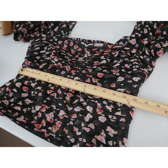KARL LAGERFELD PARIS Women's Floral Printed Ruched Puff-Sleeve Blouse S - Picture 5 of 8